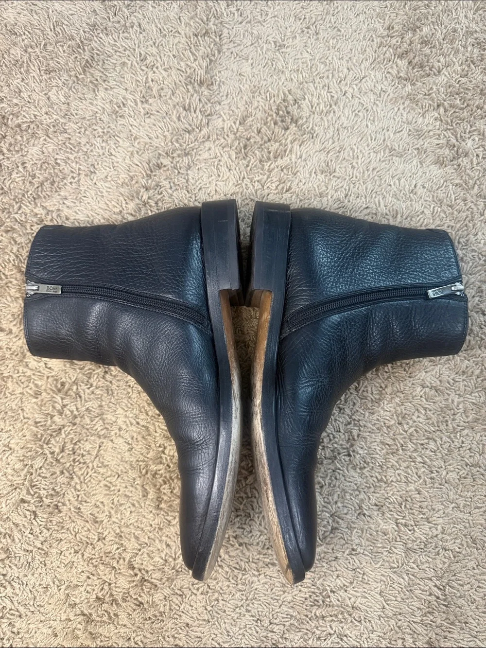 Hugo Boss Men Black Leather Chukka Ankle Boots Side Zip Size 8.5